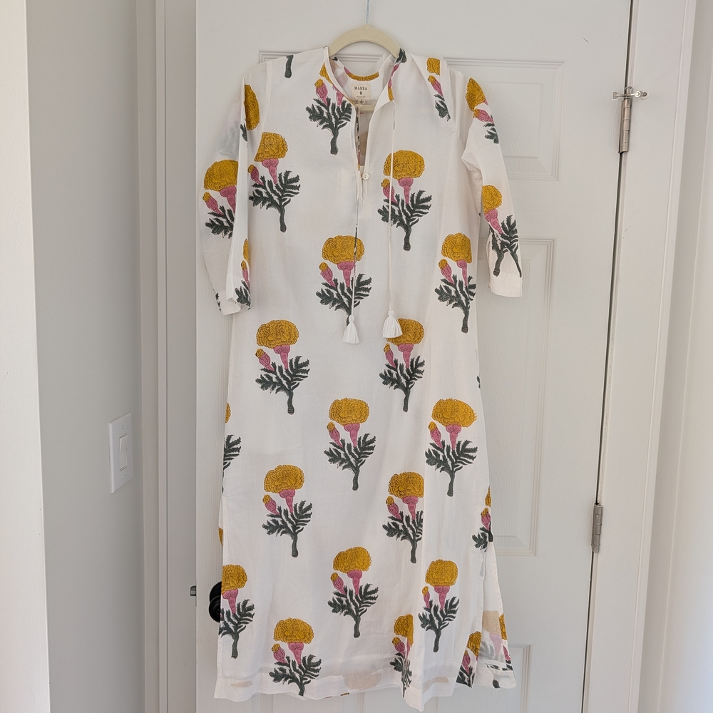 Floral Print White Dress with Yellow Accents